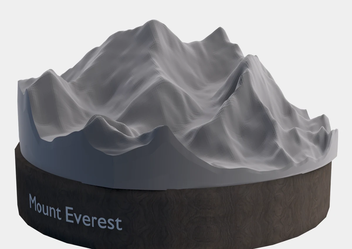 Mount Everest in the circular format, mounted on a dark base with the peak name engraved around the rim.