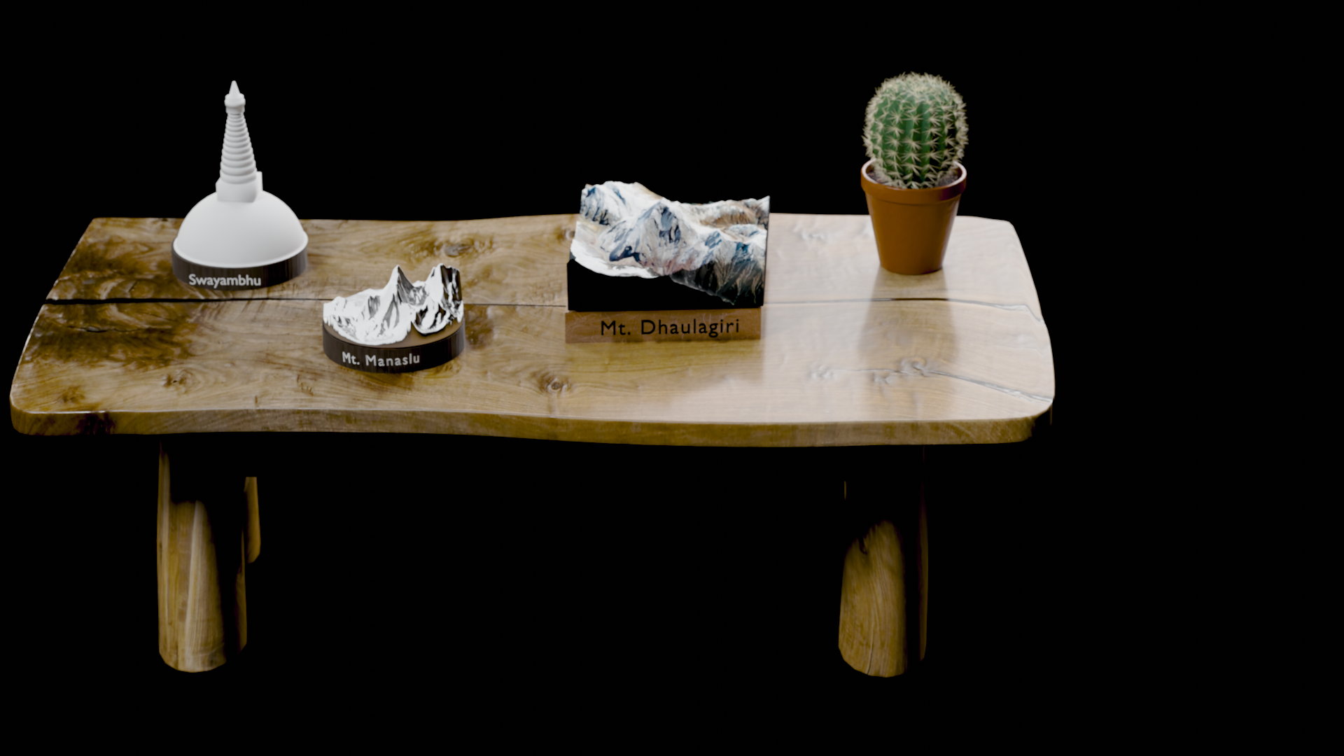 Size comparison diagram showing a Himalayan Terrain model against everyday objects