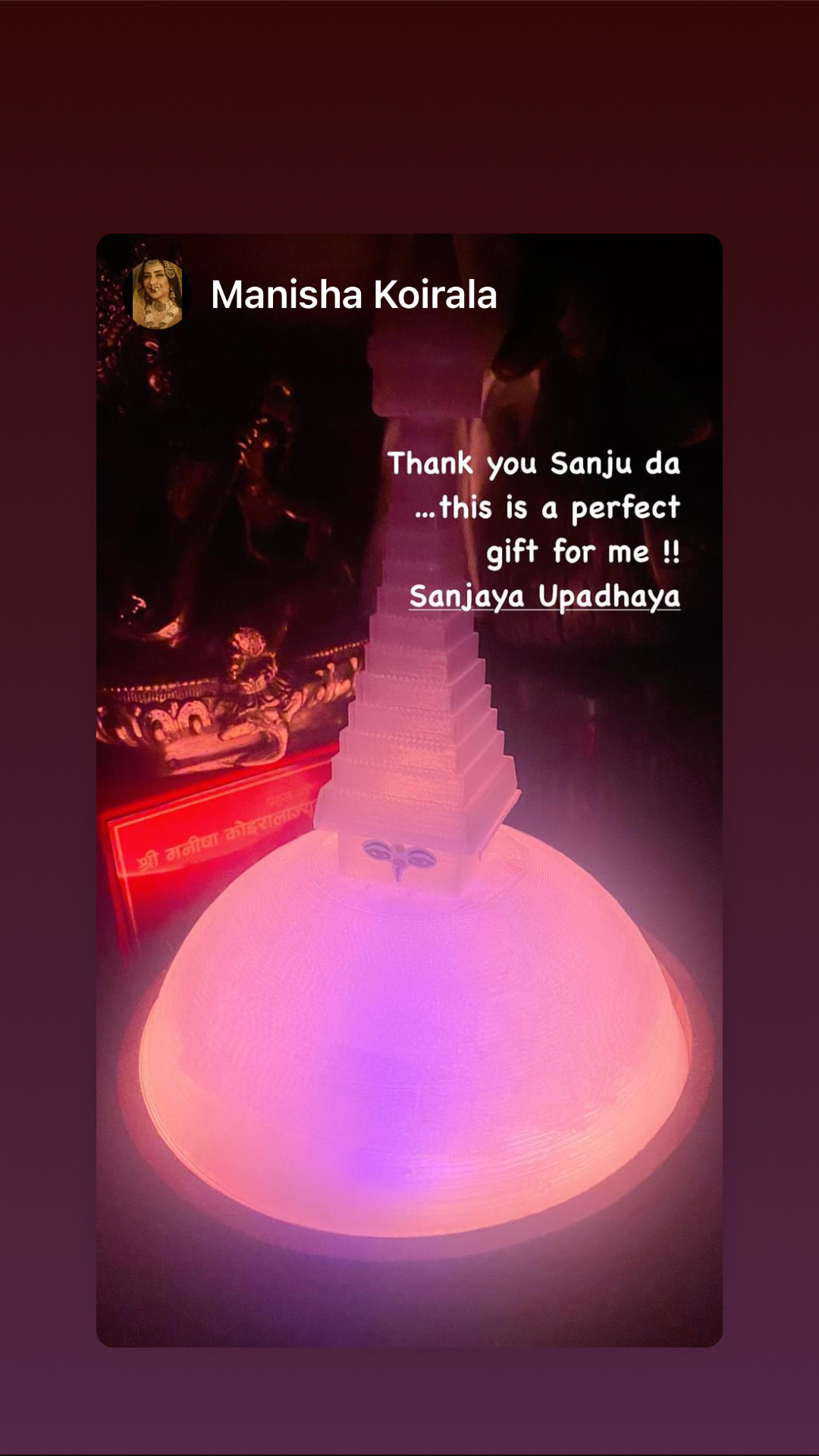 Manisha Koirala with Himalayan Terrain Bouddha Lamp